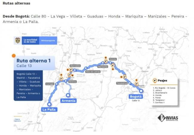 Ruta alterna cierre corredor Calarcá-Cajamarca